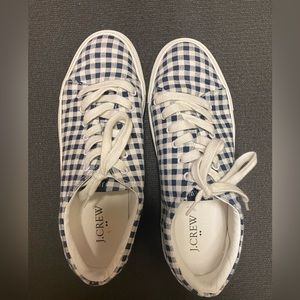 Size 7.5 Navy gingham shoes, J Crew. Very good condition